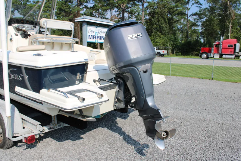 Slide: The Image of 2007 Scout 222 Sportfish boat with Yamaha 225 outboard motor on trailer. - 6