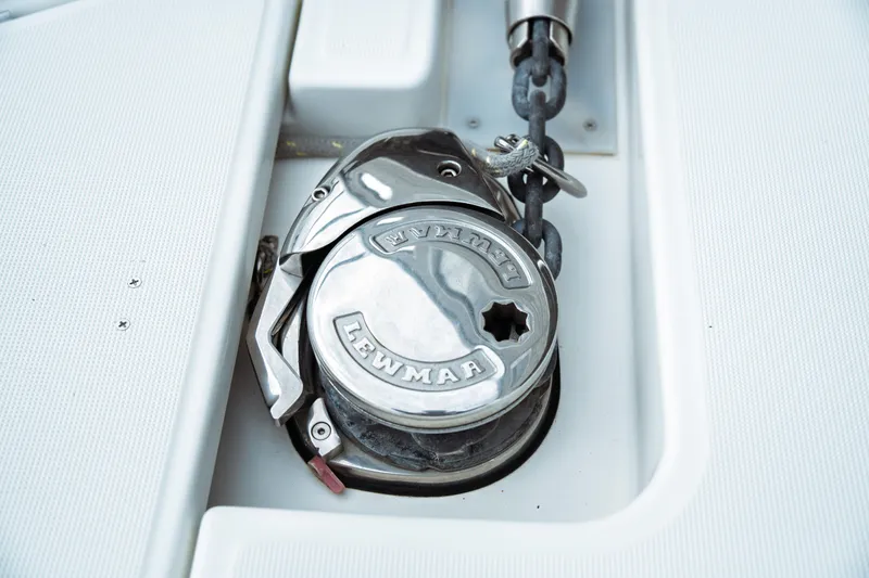 Slide: The Image of Lewmar windlass on 2023 Jeanneau NC 1095 boat deck, close-up view. - 12