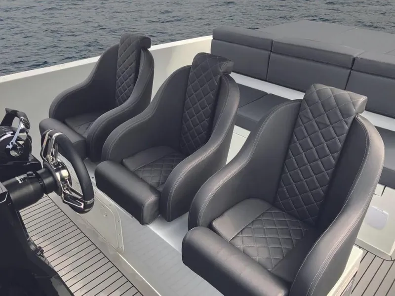 Slide: The Image of Luxurious seating on 2024 De Antonio Yachts D28 Xplorer, featuring quilted leather design. - 3