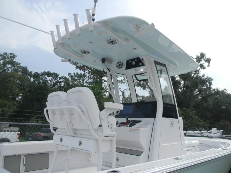 Slide: The Image of 2025 Sportsman Masters 247OE Bay Boat with T-top and dual seating. - 15