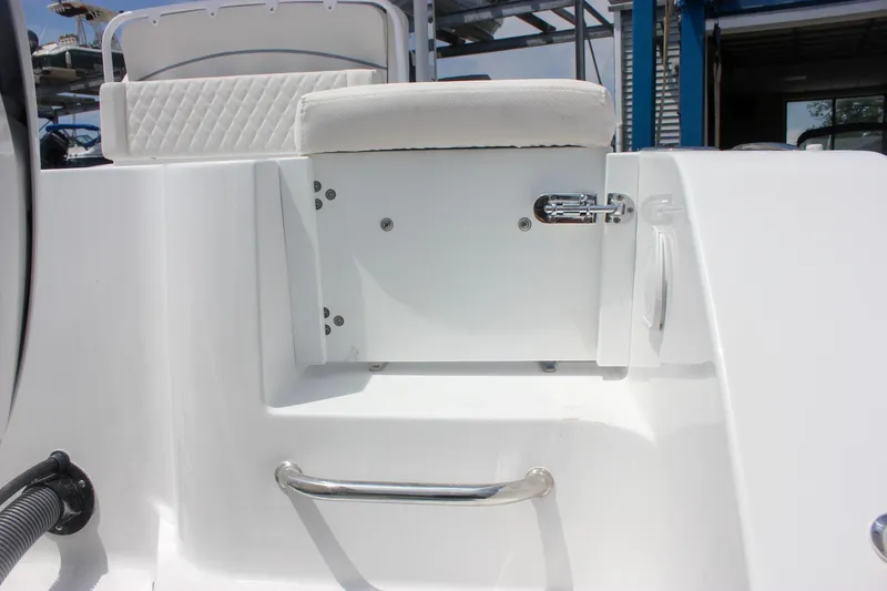 Slide: The Image of 2026 Sea Hunt Gamefish 27 Forward Seating, white interior with stainless steel handle. - 16