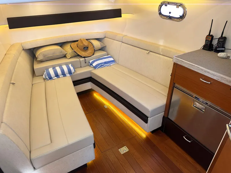 Slide: The Image of Luxurious interior of 2018 Pursuit 408S boat with cozy seating and modern amenities. - 4