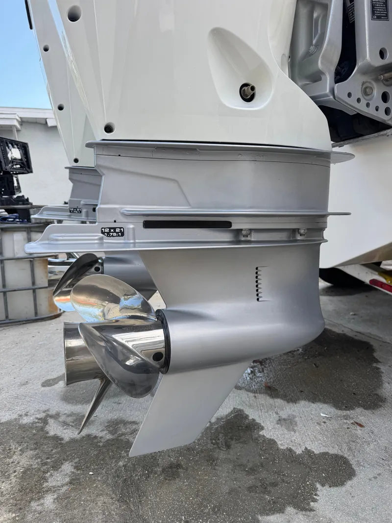 Slide: The Image of Close-up of a 2005 Boston Whaler 270 Outrage boat motor propeller. - 6