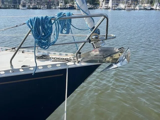 Slide: The Image of Bow of 1998 J Boats J/42 sailboat with anchor and coiled rope. - 14