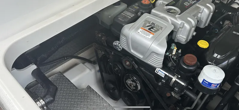 Slide: The Image of Engine compartment of a 2018 Formula 370 Super Sport boat, featuring a Big Block V8. - 5