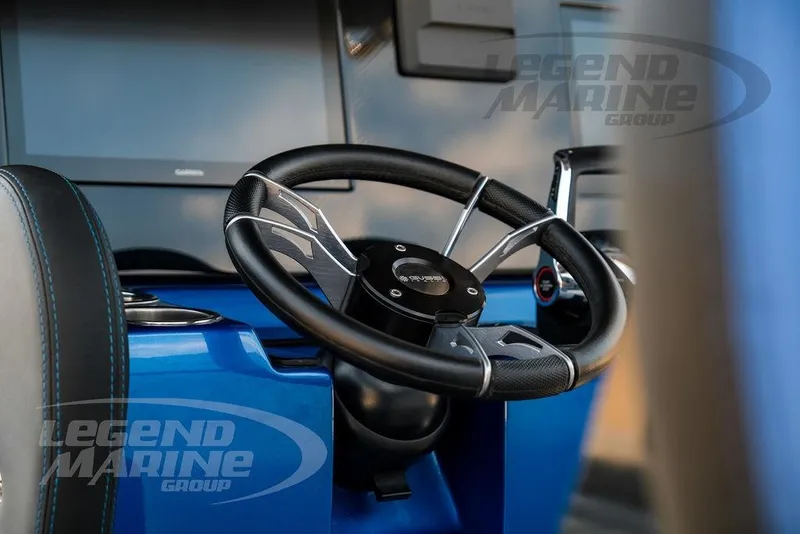 Slide: The Image of Steering wheel of 2023 Statement 350 Open boat, featuring modern design and technology. - 15