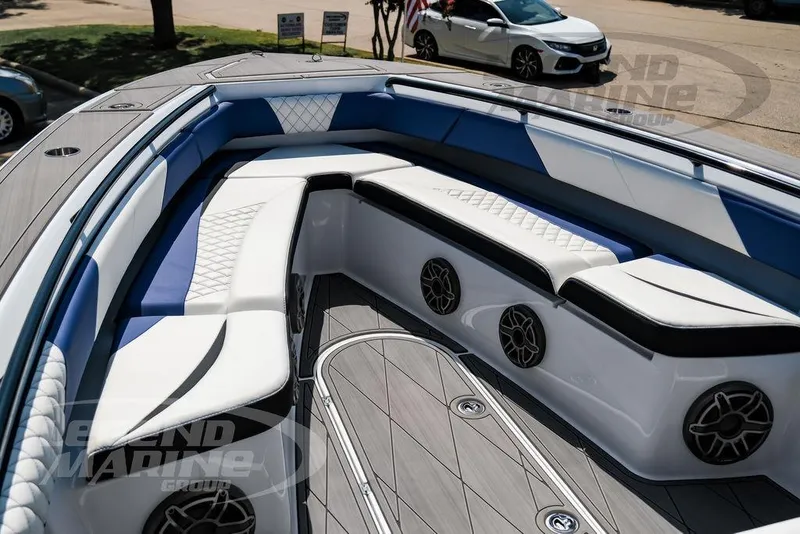 Slide: The Image of 2023 Statement 350 Open boat interior with luxurious seating and modern design. - 37