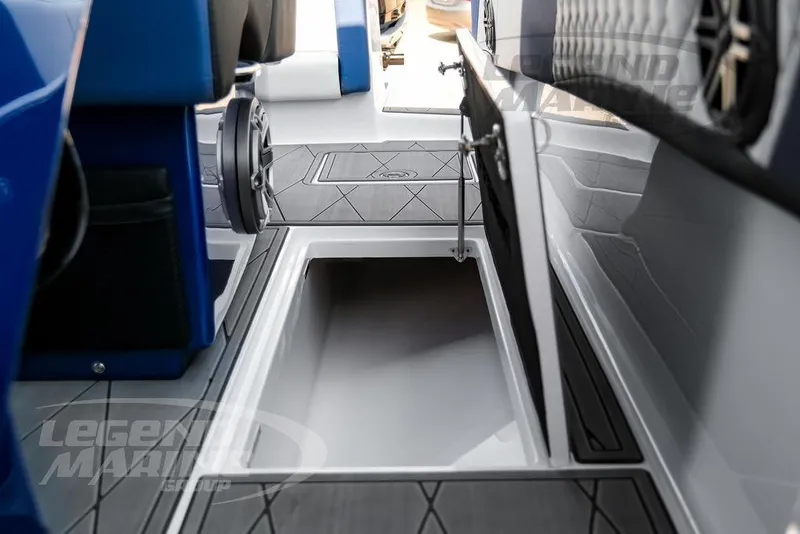 Slide: The Image of 2023 Statement 350 Open boat interior with open storage compartment and sleek design. - 45