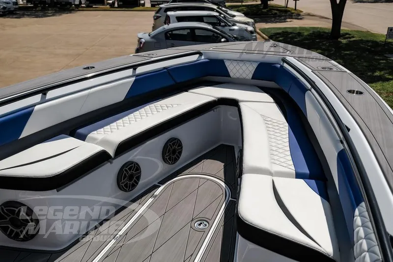 Slide: The Image of 2023 Statement 350 Open boat interior with luxurious seating and modern design. - 52