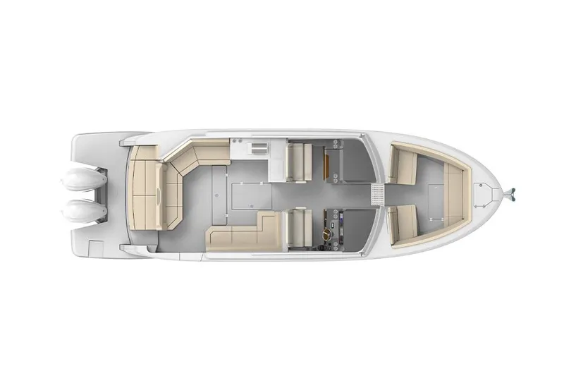 Slide: The Image of Manufacturer Provided Image: Top view of 2022 Regal LX36 boat layout with twin engines and spacious seating. - 39