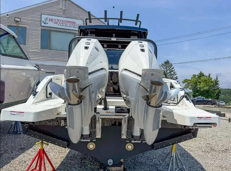 Slide: The Image of 2025 Navan C30 boat with dual outboard motors at Westbrook Marine Center. - 12