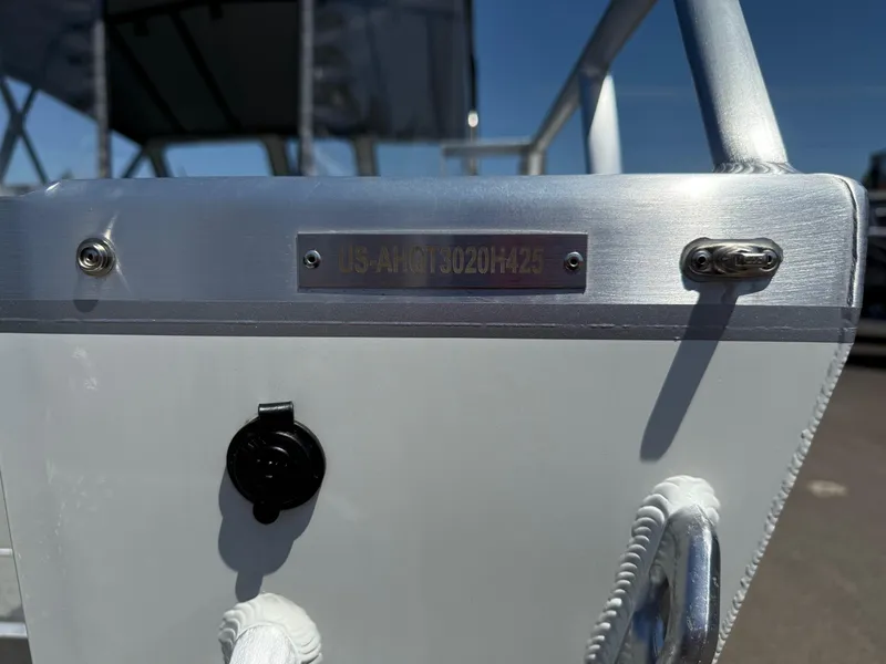 Slide: The Image of 2025 Thunder Jet 210 Luxor boat with visible identification plate and hardware. - 35