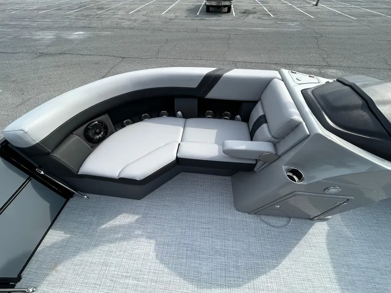 Slide: The Image of Luxurious seating on 2025 Berkshire 22RFX ARCH CTS 2.75 pontoon boat, featuring sleek design and comfort. - 9