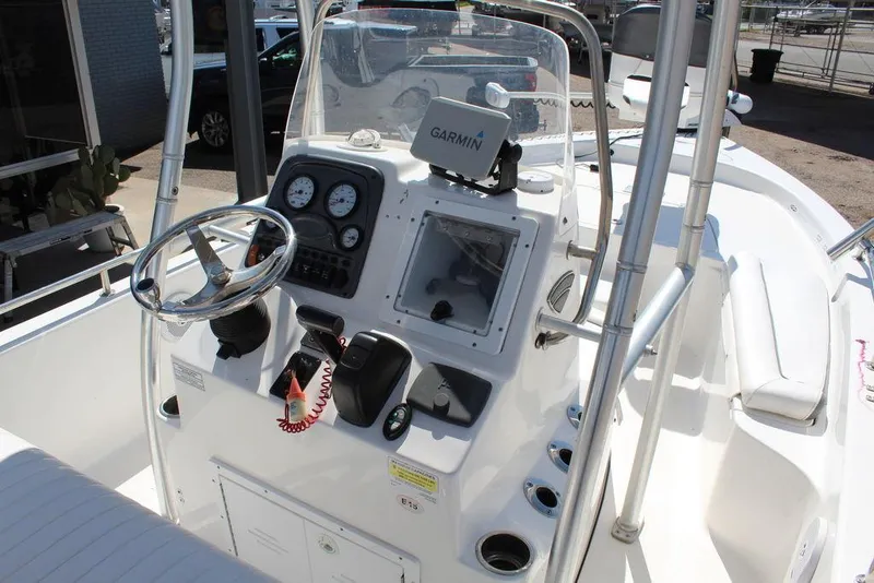 Slide: The Image of 2015 Tidewater Bay Max 2100 boat console with Garmin navigation system. - 14