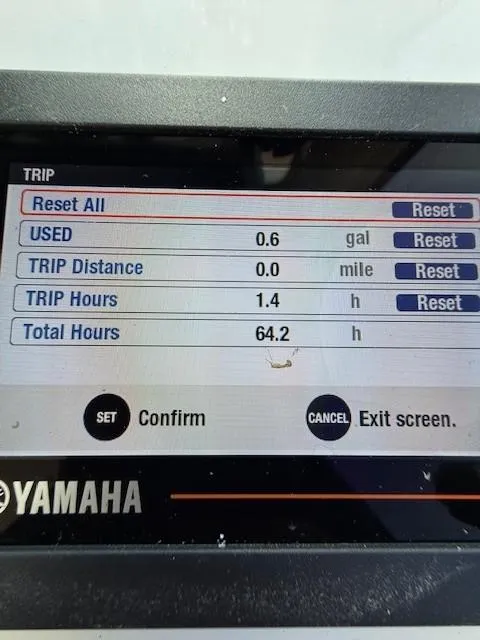 Slide: The Image of Yamaha trip display showing fuel usage and hours for 2020 Steiger Craft 23 Miami. - 11