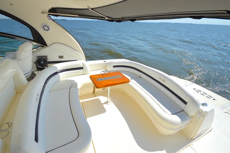 Slide: The Image of Luxurious 2008 Sea Ray 44 Sundancer yacht interior with ocean view. - 8