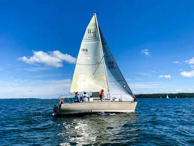 Slide: The Image of Sailing on a 1982 S2 7.9 boat under clear blue skies. - 5