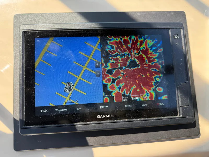 Slide: The Image of Garmin marine GPS display on 2006 Carver 36 Mariner boat dashboard. - 15