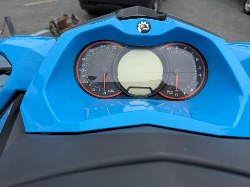 Slide: The Image of 2019 Sea-Doo GTR 230 dashboard with speedometer and tachometer, blue panel design. - 9