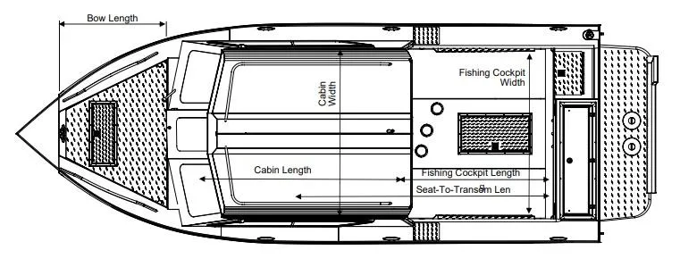 Slide: The Image of Top view schematic of 2025 Hewescraft 240 Ocean Pro ET HT boat layout. - 18