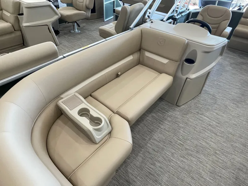 Slide: The Image of Luxurious interior of 2026 Godfrey Xperience 2086 CX pontoon boat with beige seating. - 4