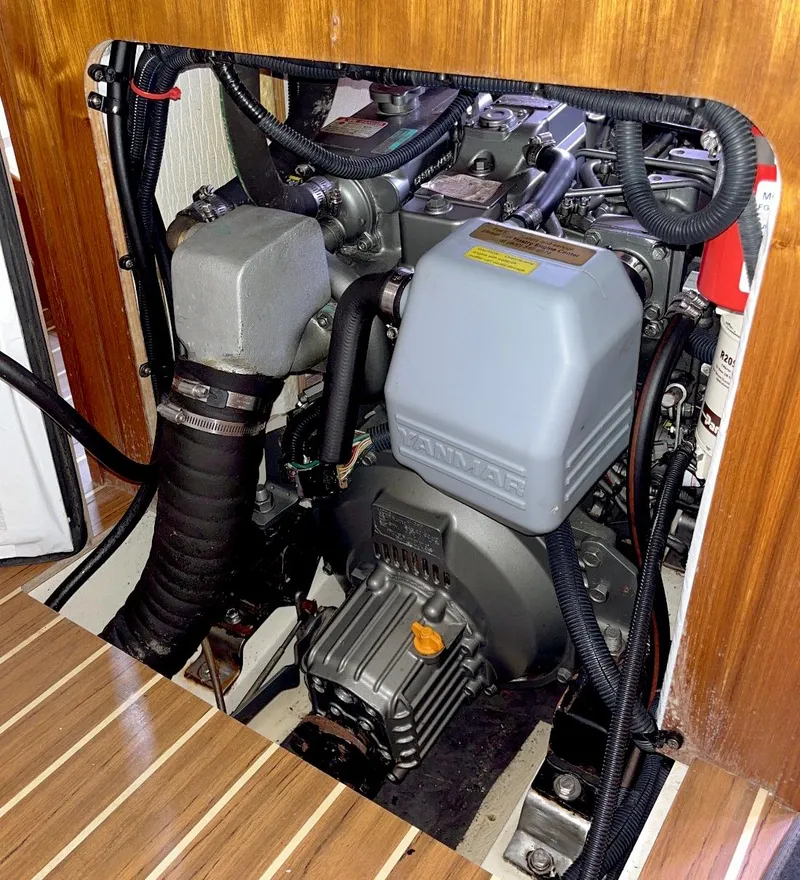Slide: The Image of Engine compartment of a 2005 Hunter 38 sailboat with Yanmar engine. - 15