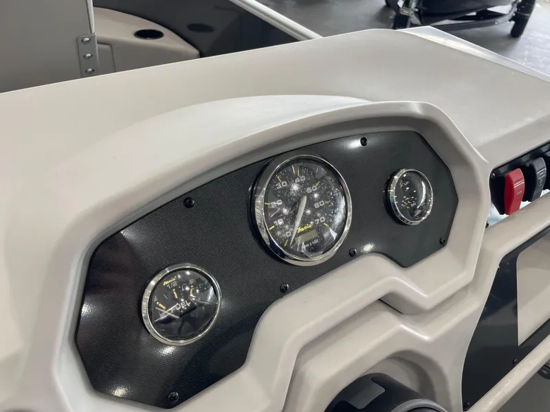 Slide: The Image of Dashboard of 2026 Godfrey Xperience 2086 FX boat with gauges and controls. - 10