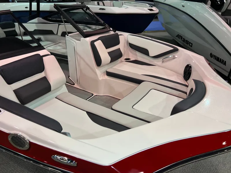Slide: The Image of Interior of 2025 Yamaha Boats AR195 with modern seating. - 2