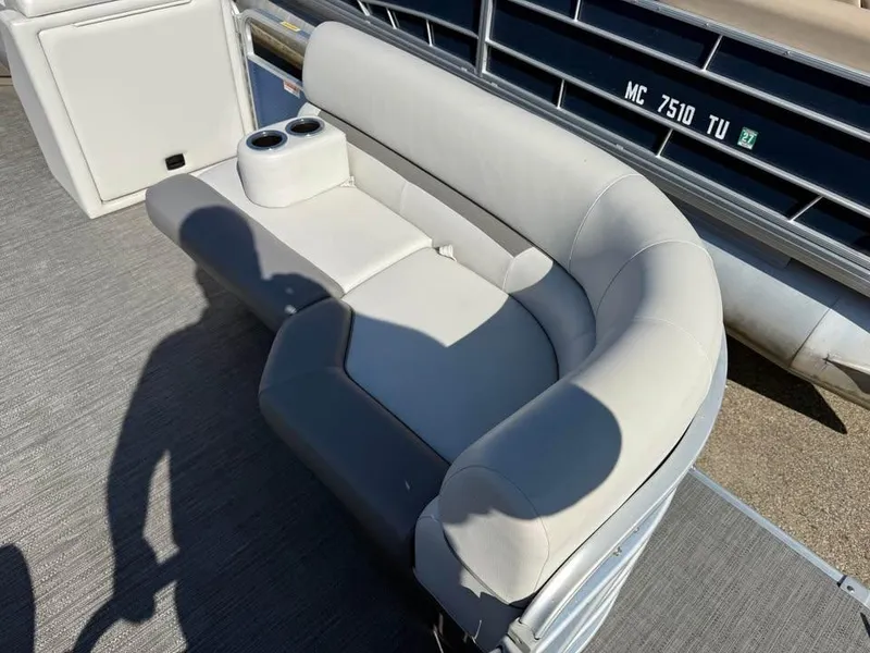 Slide: The Image of 2020 Godfrey Sweetwater 2086 CX pontoon boat with gray seating and cup holders. - 6