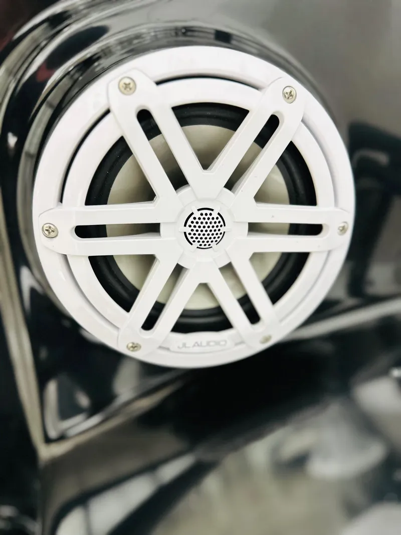 Slide: The Image of Close-up of a JL Audio speaker on a 2026 BlackJack 256 Coastal boat. - 8
