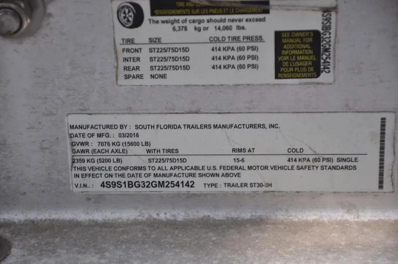 Slide: The Image of Label on trailer showing tire specifications and manufacturing details, dated March 2016. - 38