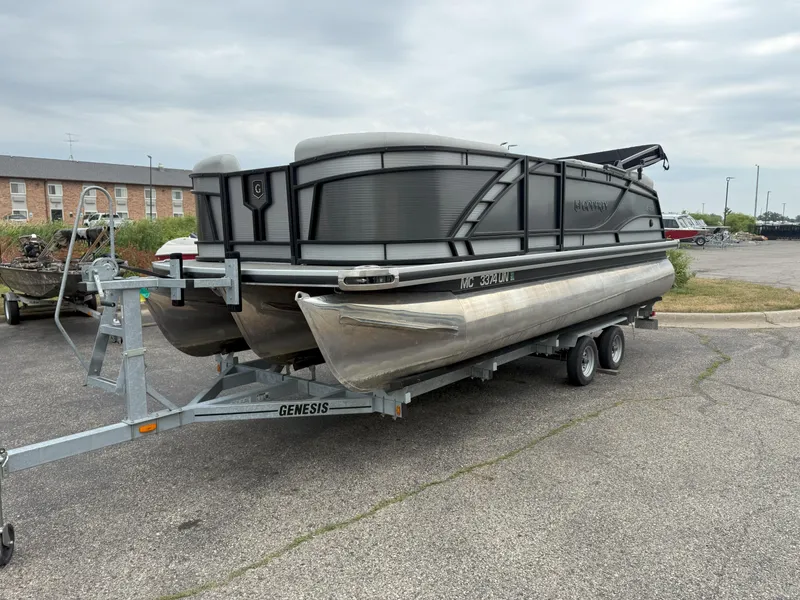 Slide: The Image of 2021 Godfrey Monaco 215 C pontoon boat on trailer in parking lot. - 3