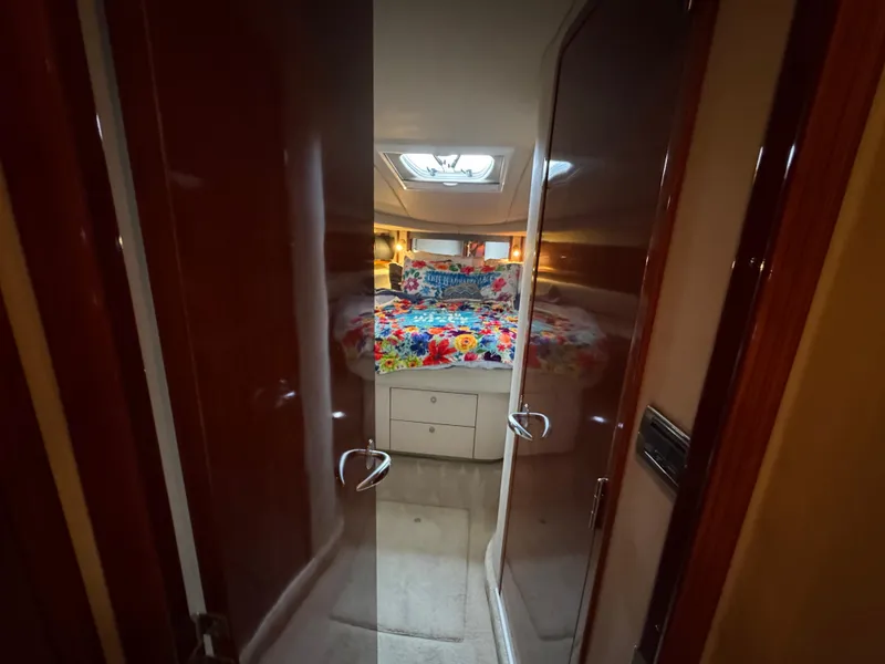 Slide: The Image of Bathroom interior of 2003 Sea Ray 500 Sundancer yacht, featuring sink and shower. - 31