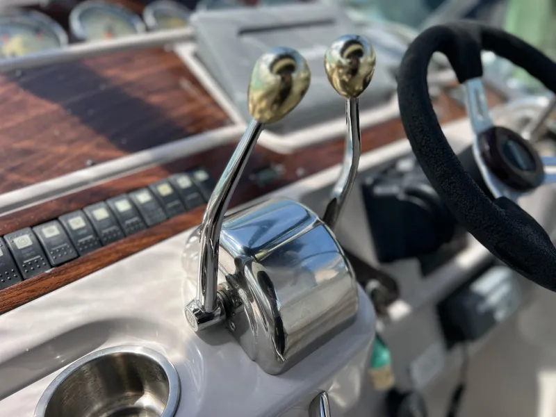 Slide: The Image of Close-up of 2005 Chaparral Signature 350 boat controls and steering wheel. - 22