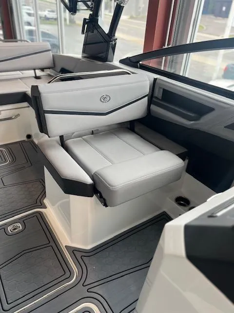 Slide: The Image of 2025 Cobalt R6 Surf boat interior with modern seating and sleek design. - 8