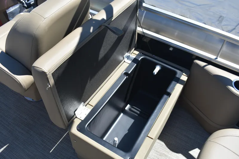Slide: The Image of 2024 SunChaser Vista 20 Fish boat with open storage compartment. - 7
