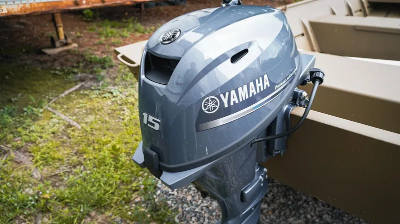 Slide: The Image of Yamaha 15 horsepower outboard motor on G3 Gator Tough 1448 LW boat, 2025 model. - 4