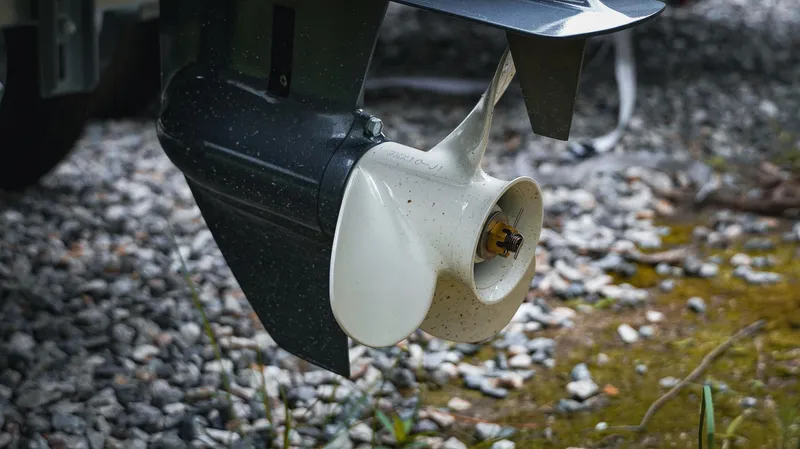 Slide: The Image of 2025 G3 Gator Tough 1448 LW boat propeller on gravel background. - 8