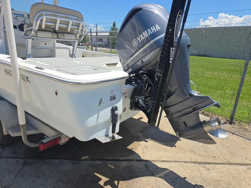 Slide: The Image of 2017 Sea Fox 240 Viper boat with Yamaha outboard motor, parked on a trailer. - 5
