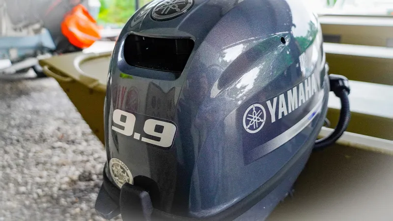 Slide: The Image of Yamaha 9.9 outboard motor on 2025 G3 Gator Tough 1448 LW boat. - 3
