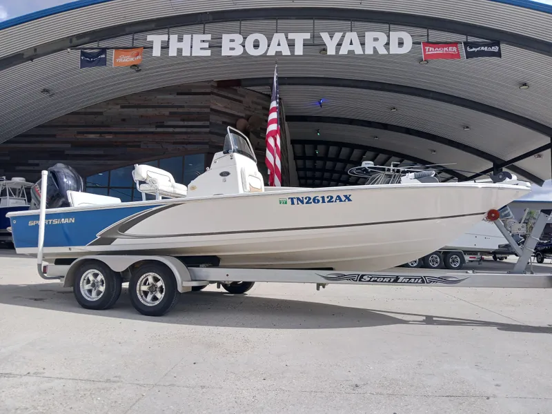 Slide: The Image of 2015 Sportsman Tournament 234 Bay Boat on trailer at The Boat Yard. - 21
