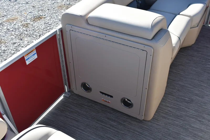 Slide: The Image of 2025 Godfrey Sweetwater 2086 SB boat interior seating with storage compartment. - 14