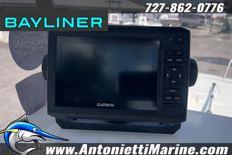 Slide: The Image of Garmin navigation system on 2020 Bayliner Element F21 boat, displayed by Antonietti Marine. - 14