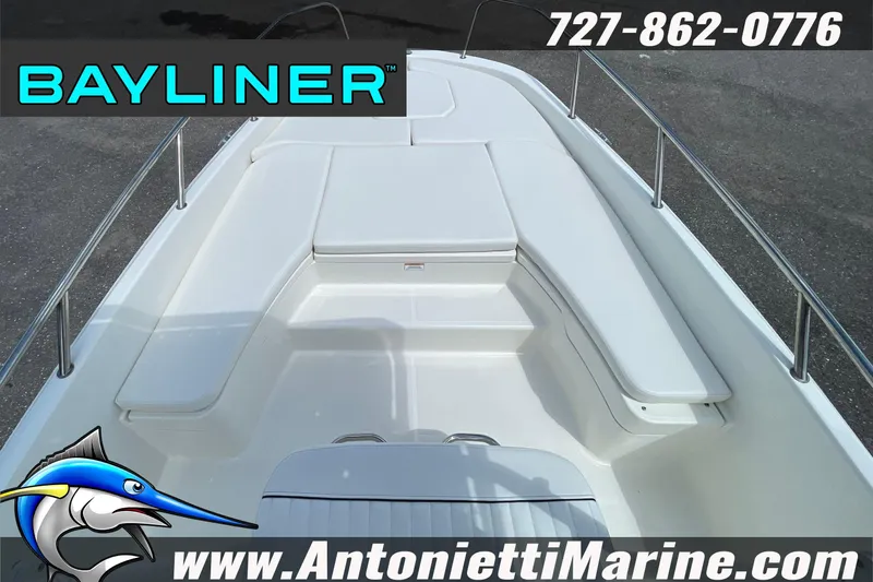 Slide: The Image of 2020 Bayliner Element F21 boat interior with seating, displayed by Antonietti Marine. - 22