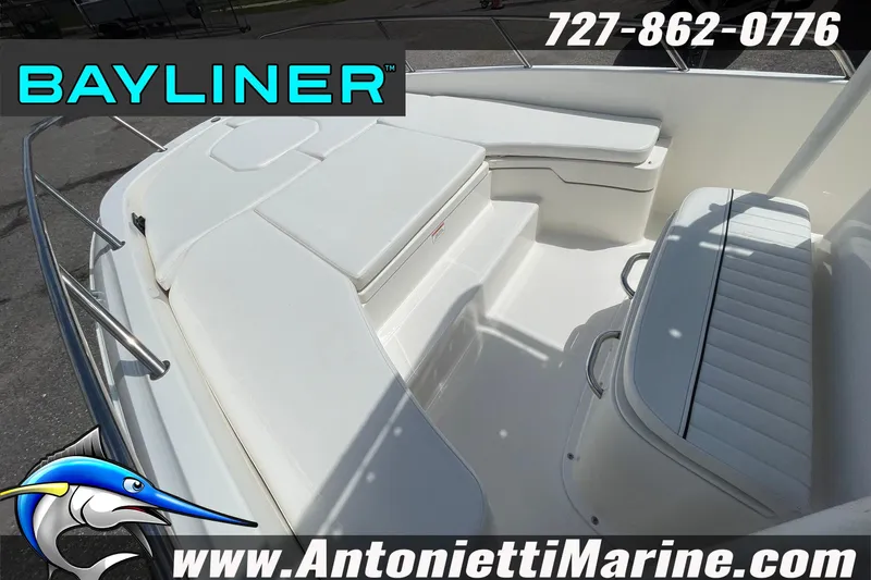 Slide: The Image of 2020 Bayliner Element F21 boat interior with seating, displayed by Antonietti Marine. - 24