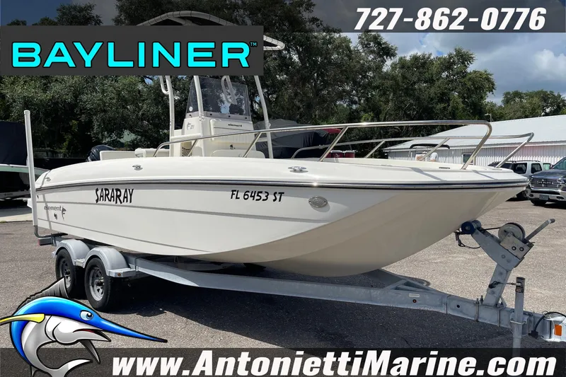 Slide: The Image of 2020 Bayliner Element F21 boat on trailer at Antonietti Marine dealership. - 36