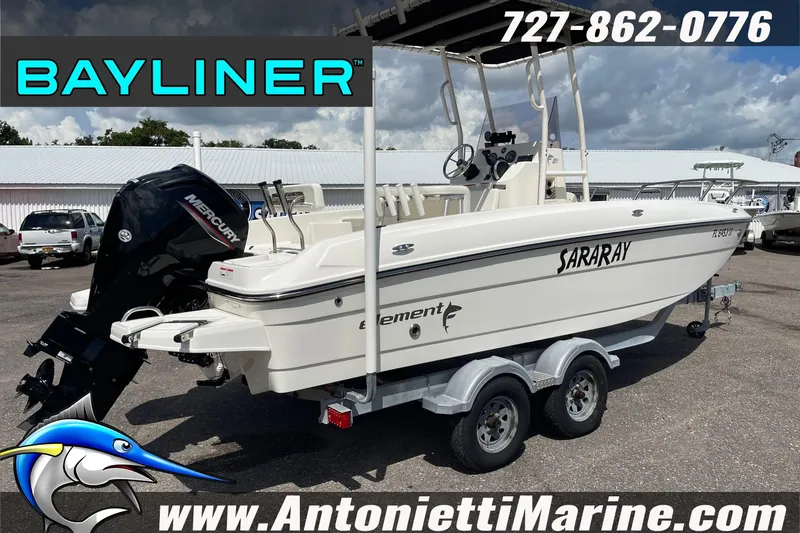 Slide: The Image of 2020 Bayliner Element F21 boat on trailer at Antonietti Marine dealership. - 37