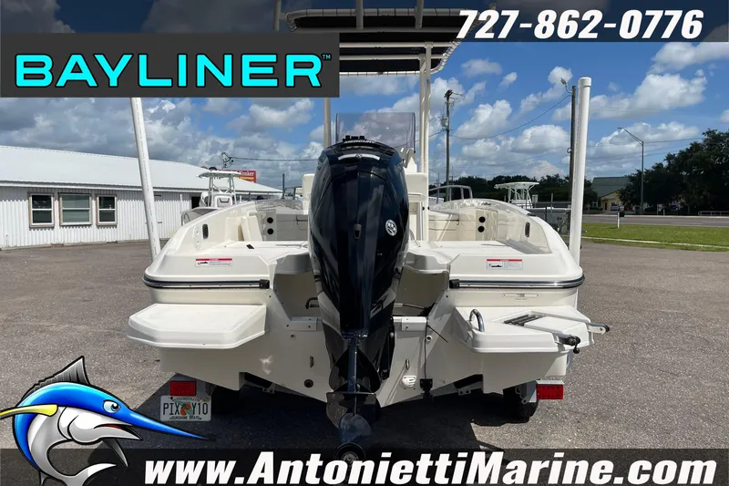 Slide: The Image of 2020 Bayliner Element F21 boat with outboard motor, displayed at Antonietti Marine dealership. - 38