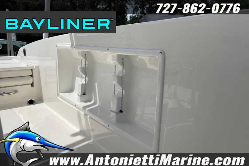 Slide: The Image of 2020 Bayliner Element F21 boat interior with storage compartment, displayed by Antonietti Marine. - 5