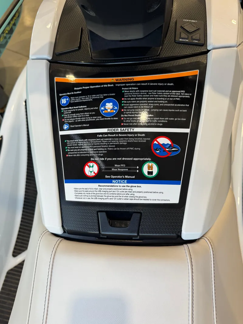 Slide: The Image of 2025 Yamaha WaveRunner VX Cruiser dashboard with safety instructions and warning labels. - 11
